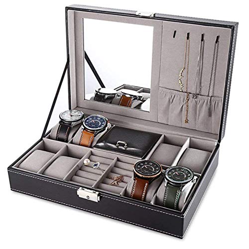 Boîte à montre et coffret bijoux XJBTBA en cuir PU miroir 8cm