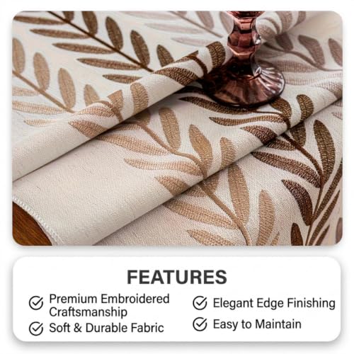 Image of Premium Cotton Microwave Oven Cover | Elegant Embroidered Leaf Design with Decorative Tassel Fringe | Dustproof Washable Kitchen Appliance Protector | Appliances Cover | 100 x 35 CM (Coffee)