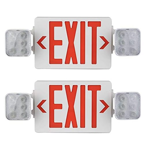 AmazonCommercial Emergency Light Exit Sign, 2-Pack, Exit Combo with Battery Backup, 2 LED Adjustable Heads