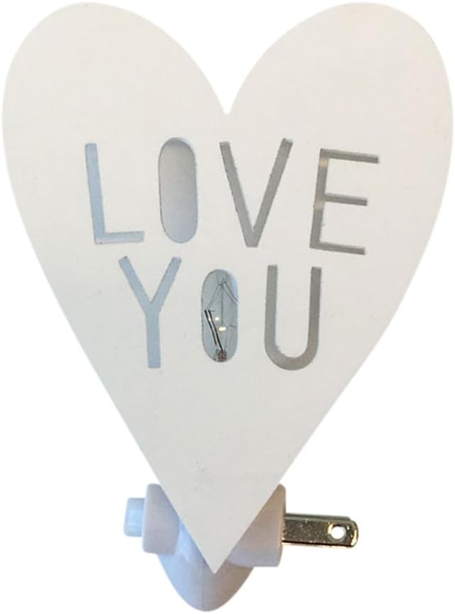 Housey Home Handmade Love You Heart Shape Plug in Wall Outlet Night Light with Switch and Screen Printed Box - White