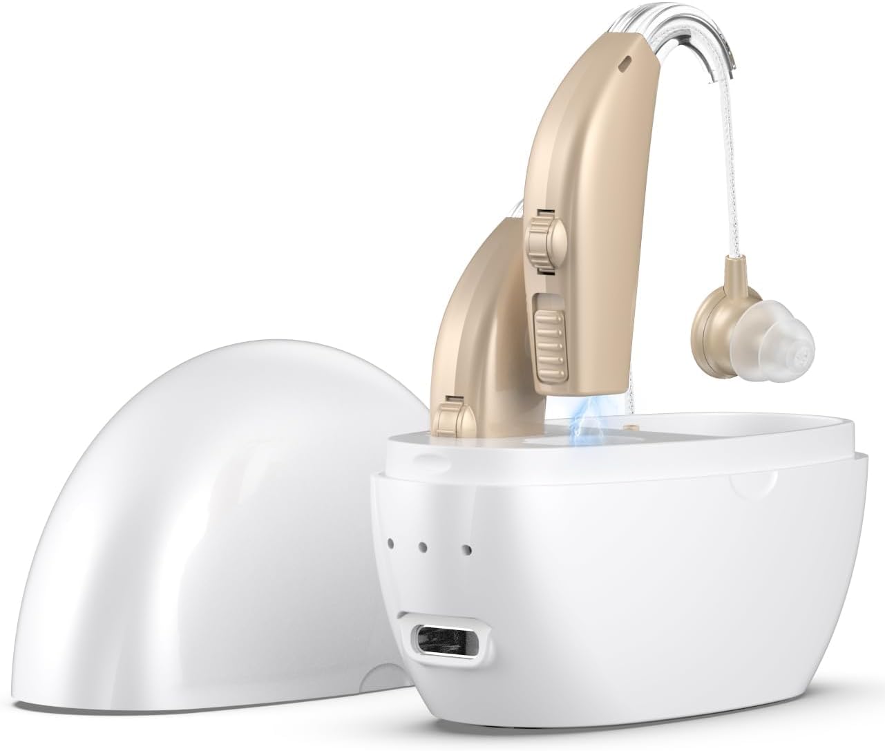 Hearing Aids Hearing Amplifiers for Seniors Rechargeable with Noise Cancelling-Hearing Aid Loss Amplifier Seniors&Adults Charging Case&Volume Control Beige