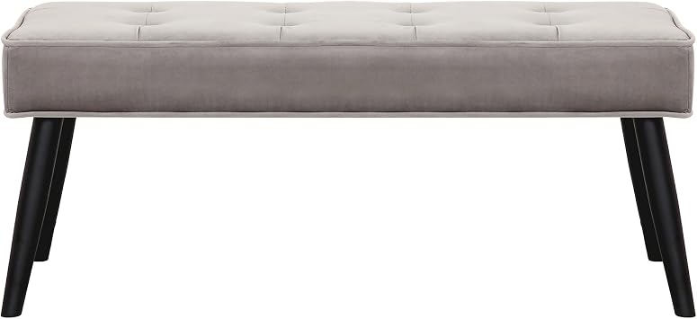 Highland Tuffed Velvet Upholstered Bench, Velvet Gray