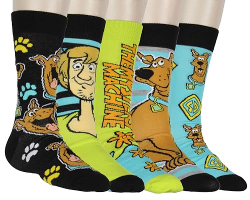 Hyp Scooby-Doo Socks Men's Scooby Character 5-Pack Knit Mid-Calf Crew Socks Shaggy Mystery Machine Shoe Size 6-12