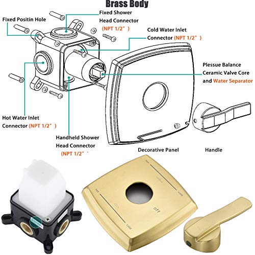 Shower System, Shower Faucet Set With Dual Functions, Bathroom Luxury Brass Brushed Gold With 10" Rain Shower Head Wall Mounted Shower Set All Metal, Brushed Gold (Rough In Valve Included) #TOP5