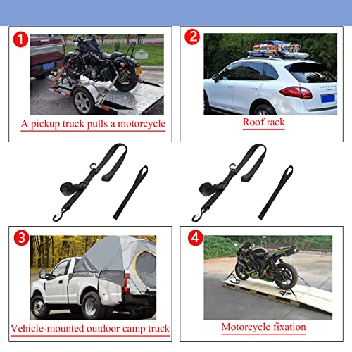 Motorcycle Handlebar Tie Down Straps, Dirt Bike Straps, Short Cam Buckle Tie Down Straps With S Hook And Soft Loops For Boat, Kayak, Truck, Trailer, Dirt Bike, Car Secure Straps 2Pcs (1.5" X 8Ft) #TOP6