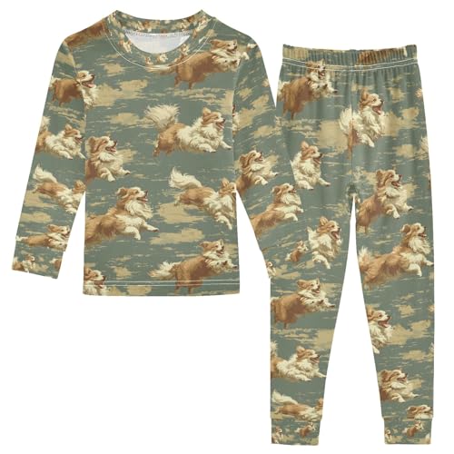 senya Running Corgi Pajamas Set Long Sleeve Soft Cotton Sleepwear 2 Piece