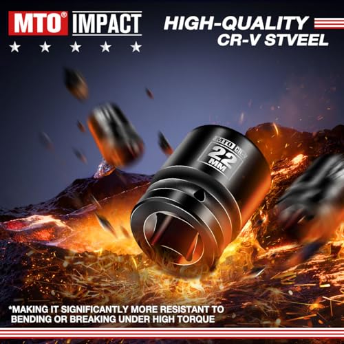 Image of MTO 1 /2 inch Drive 22mm Shallow Impact Socket, 6-Point Metric Socket for Automotive Maintaince, CR-V Steel Meets ANSI Standards