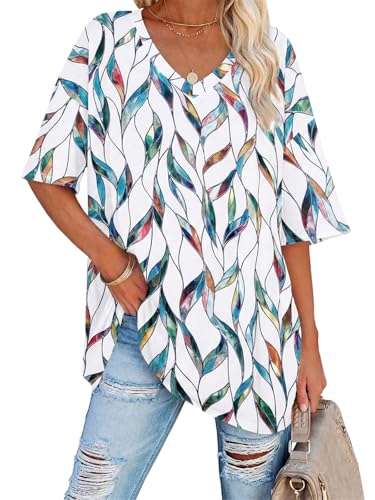 Ebifin Womens Oversized Graphic Print Tshirts V Neck Tee Shirts Half Sleeve Loose Fit T Shirt Cotton Tunic Tops 2026