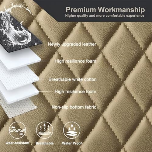 Image of Hicle Premium Beige Car Seat Cushion Set - 3 Piece Anti-Slip PU Leather Seat Covers for Front & Rear Seats - Universal Fit for Most Cars