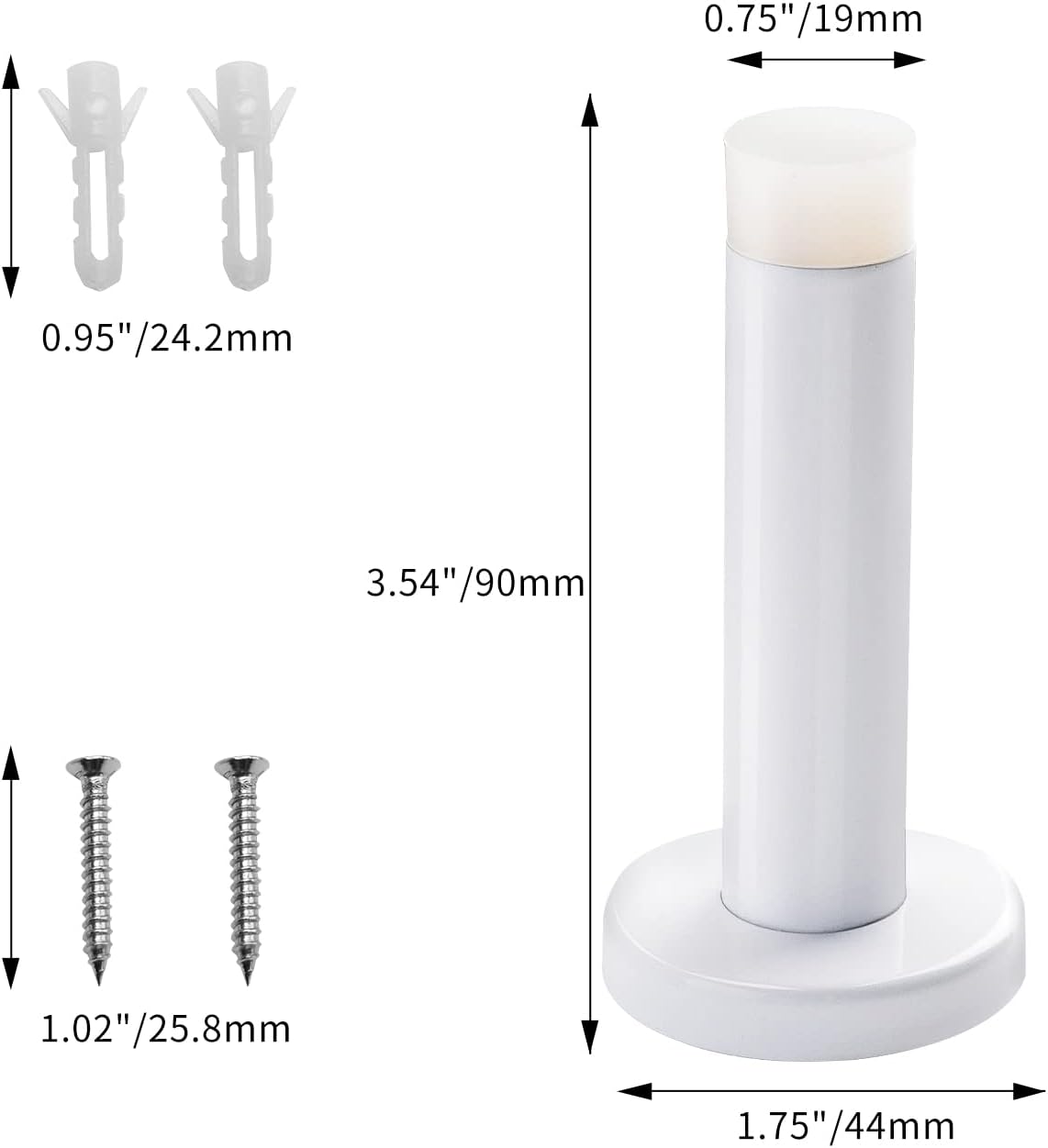 DOKU 10Pcs Door Stop, 3.5 Inch Heavy Duty 304 Stainless Steel Door Stopper with Rubber Tips Bumper, Wall Mounted Door Holder Protection Sound Dampening, White