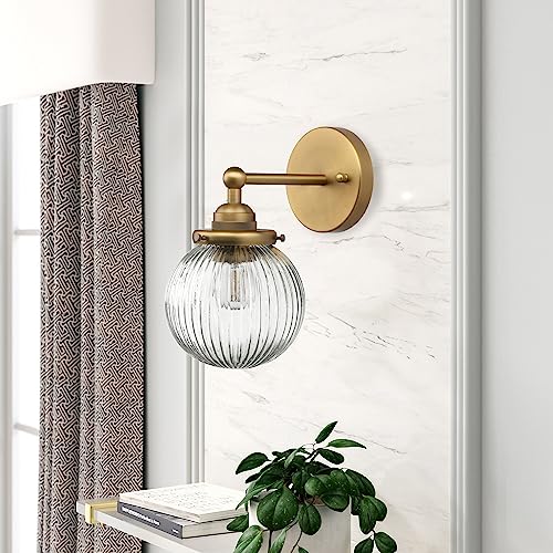 Image of Yosoan 1-Light Striped Round Glass Replacement Shade Lamp, Clear Globe Lampshade 1 Bulb for Wall Sconce Hanging Pendant Light Ceiling Light for Living Room Kitchen Bedroom Bedside Hallway Stairwell