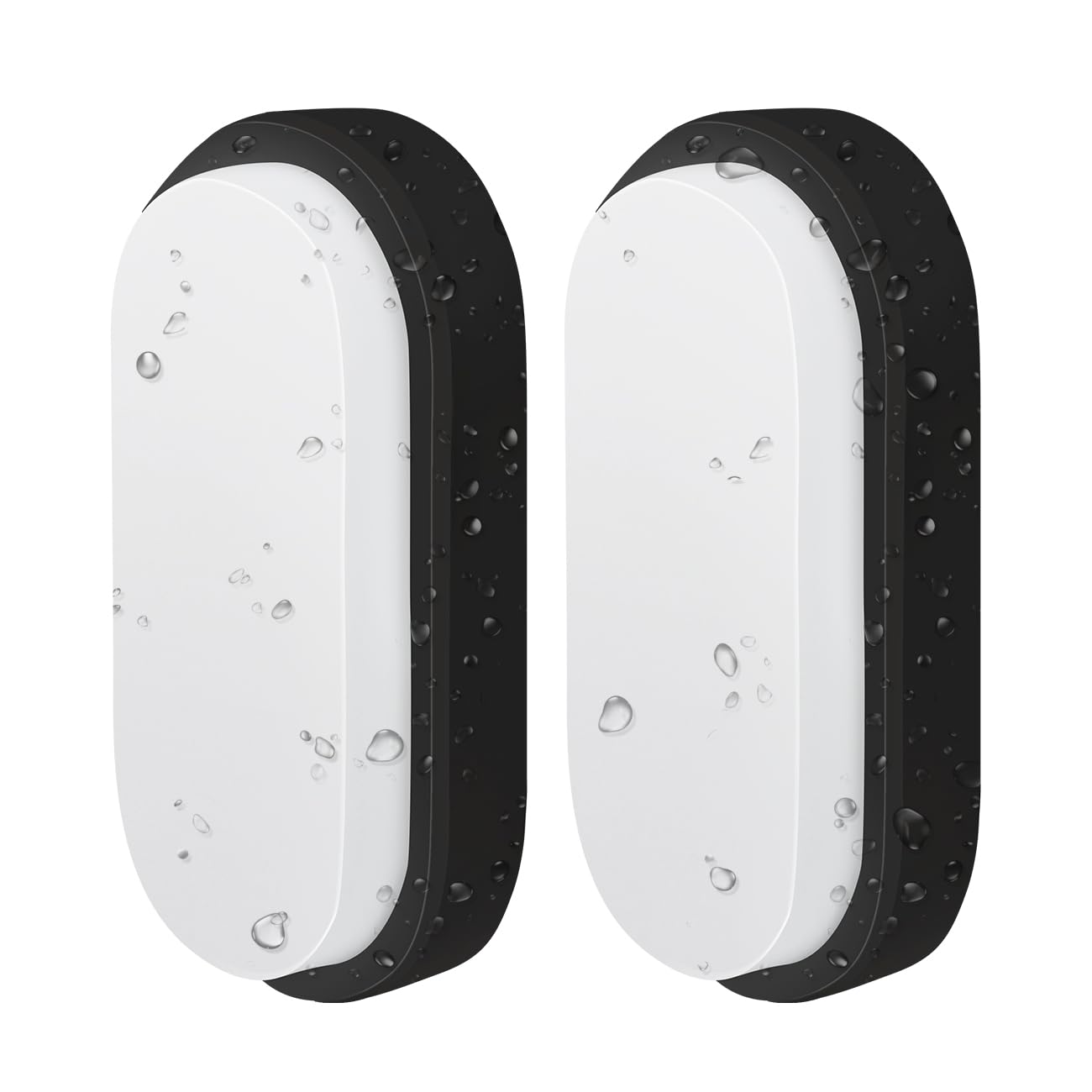 ANWIO 2x 14W Apliques Pared Impermeable Ovalada para Exteriores Interiores, IP54 PIR Luz Blanca Neutra 4000K 980LM, Lámpara para Baño Cocina Pasillo Garaje o Taller. Negro.