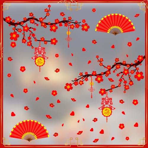 ANHUIB Nouvel An Décoration de Fenêtre Stickers de fenêtre du Nouvel an Chinois 2026 Autocollants de fenêtre Fête du Printemps Amovibles Sticker Mural...