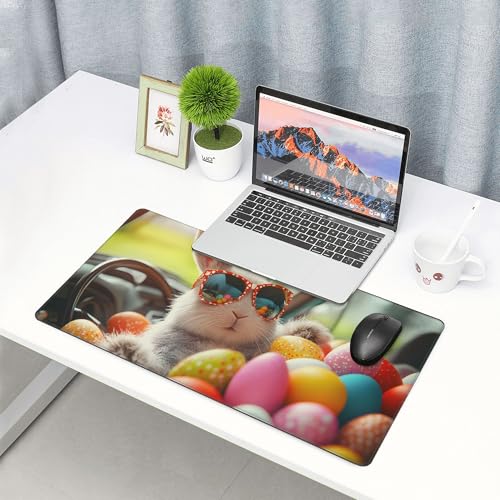 Image of Easter Egg Bunny Extended Gaming Mouse Pad, with Stitched Edges Large Mouse Pad Desk Protector, Rubber Base Mousepad Keyboard Mouses Mat for Work Game Office Home- 32 inch X 12 inch Inch