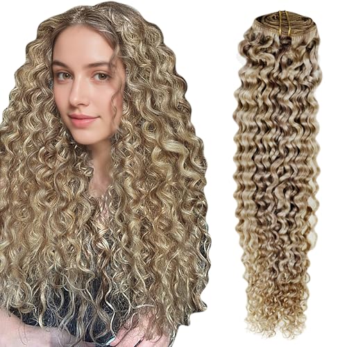 Hetto Blonde Curly Hair Extensions Light Blonde Curly Clip in