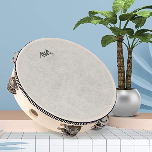AKLOT 10" Tambourine Hand Held Drum 8 Pairs Double Row Metal Bell Jingles Beech Percussion Musical Educational Instrument for Party Kids Dance & Song Accompaniment 7 51scaMUrV0L. AC