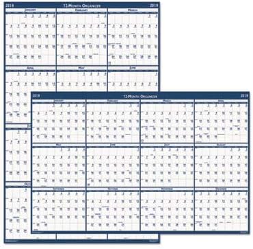 House of Doolittle Reversible Wall Planner - Monthly - 32 x 48 - 1 Year - January till December - Paper - Blue, Gray