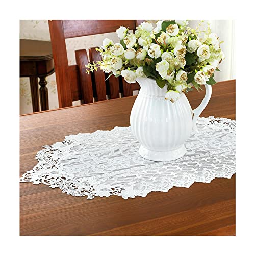 Chemin de table en polyester blanc 40x120cm avec fleurs et dentelle WXKAGF