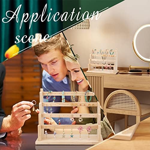 PandaHall Wood Earring Holder, 4 Tier Jewellery Display Stand 48 Holes Ear Stud Display Rack Dangle Earring Organizer Jewellery Hanging Holder Stand for Woman Earring Ear Stud Necklace Bracelets