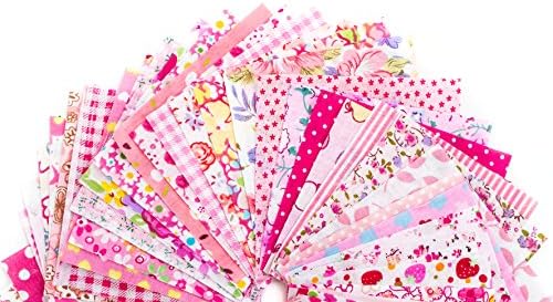 RayLineDo® 50pcs 10 * 10cm Different Pattern Patchwork Fabric Craft Printed Cotton Material Mixed Squares Bundle Quilting Scrapbooking Sewing Artcraft DIY Fabric Pink Series