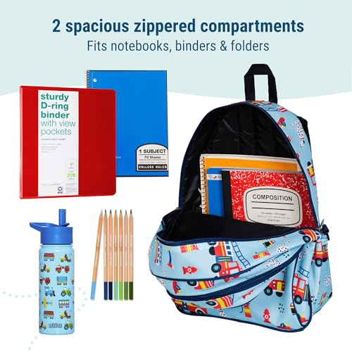 Image of Wildkin 15 Inch Backpack for Kids, Firefighters | Ages 5-10, padded straps, side water bottle pocket - coordinates with matching Wildkin lunch boxes
