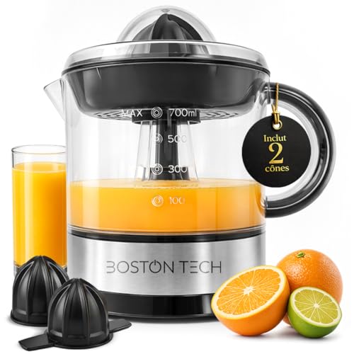 Boston Tech Presse agrume electrique MasterJuicer 700 ml | Rotation bidirectionnelle 40W | 2 cônes | BPA Free, anti-goutte, facile à nettoyer, design écologique