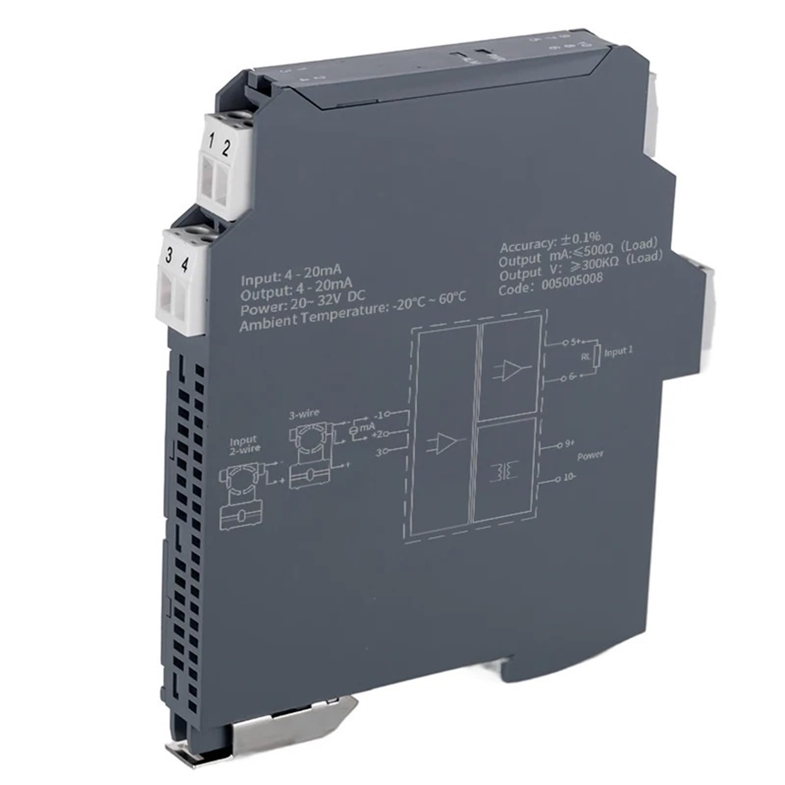Aislador de señal CC 1 entrada 2 salida transmisor ultrafino voltaje de corriente 4-20mA 0-5V 0-10V convertidor aislador de salida(1 in 1 out,OUTPUT 4-20MA_INPUT 0-20MA_DC24V)