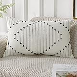 PANOD Knitted Boho Tufted Throw Pillow Covers with Tassel 12x20 inch, Decorative Indoor Outdoor Bohe
