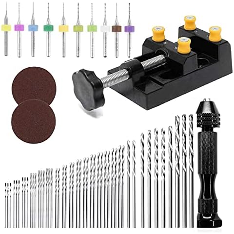 EDIONS 62 Pieces Hand Drill Bits Set, Mini Pin Vise Hand Drill Bits Set with Mini Drills, Micro Twist Drills and Bench Vice for Model Making, Craft Carving, DIY, Woodworking, Plastic Cover