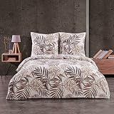 Style Heim Biber Bettwäsche 135x200 cm Flauschige Winterbettwäsche 2 Teilig 100% Baumwolle mit Reißverschluss Bettwäsche Set Kissenbezug 80x80cm, Geblümt Blumen Blätter, Beige Braun