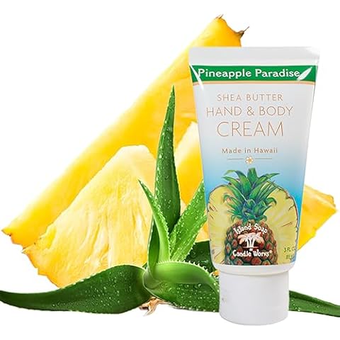 Island Soap and Candle Works Shea Butter Body Cream for Men and Women - Body Moisturizer for Dry Skin - Beauty and Personal Care - Hawaiian Gifts - Pineapple Paradise, 3 Fl oz. Bottle Cover