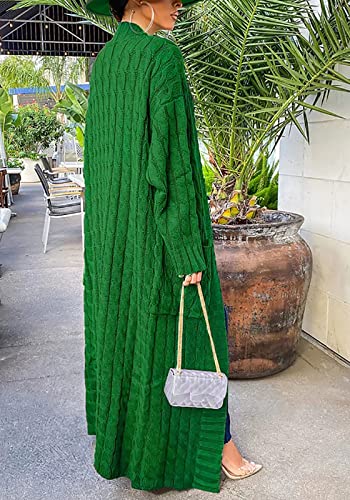 Image of Tcremisa Long Cable Knit Cardigans for Women Chunky Maxi Sweater Coat | Long Sleeve,Open Front,Ankle Length,Floor Length, Dual Pockets,Extra Knitted Duster,Loose Cozy Winter Outwear