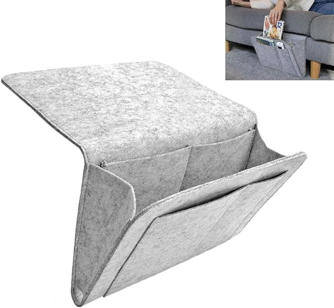 IQS Enterprise Bedside Pocket Caddy Bed Organizer Storage Inside with 5 Pockets and Charging Cable Hole for Organizing Tablet | Pocket Hanging Storage Organizer for Sofa, Desk Hanging Organizer (Grey)-image-32