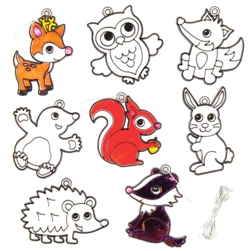 Baker Ross Animales del bosque en decoraciones para ventanas para colorear (Pack de 8), suncatcher con efecto de vidrio de colores para que los niños realicen y exhiban