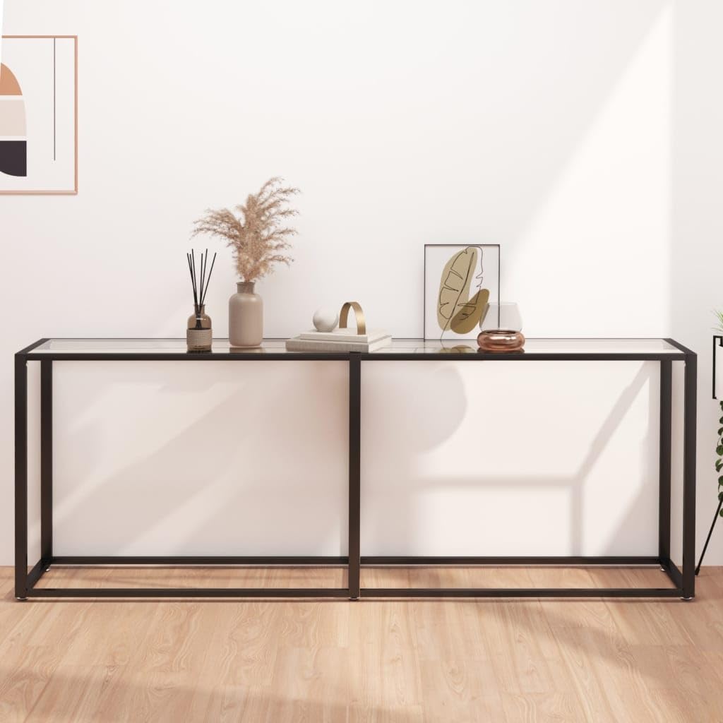 Tavolo Consolle da Ingresso 200x35x75,5cm Vetro Temperato | Ideale per corridoio e soggiorno, questo mobile offre una struttura stabile in acciaio con ripiano in vetro robusto.
