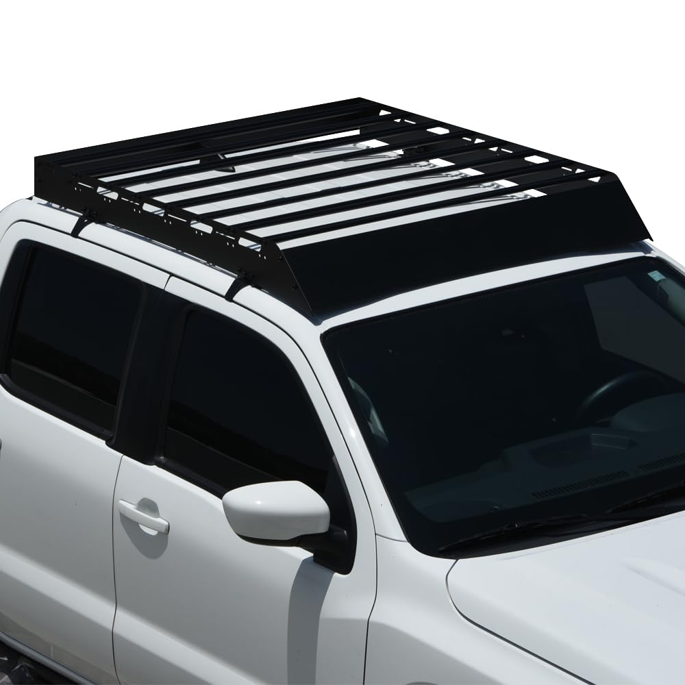 7422449381336 Compatible with 2015-2022 Chevy Colorado/GMC Canyon Crew Cab Black Modular Window Frames Roof Rack Cargo Basket Luggage Carrier with Wind Fairing