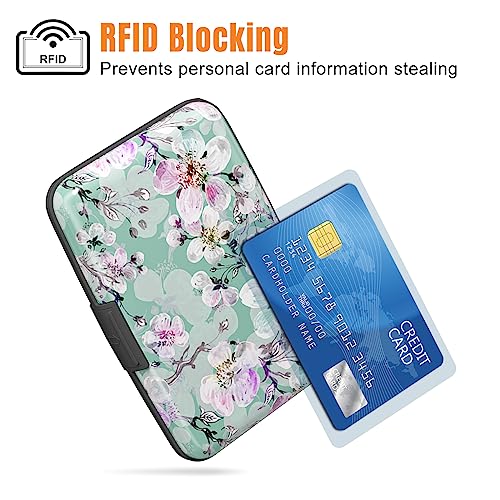 Image of Rimilak Aluminuml Credit Card Holder, Mini Credit Card Wallet RFID Blocking Slim Metal Hard Case for Women Men, Watercolor Flower