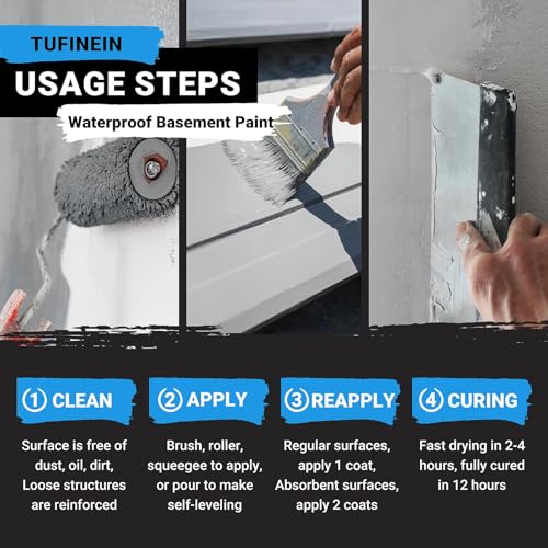 Tufinein THWS1000-1 Rubber Liquid Waterproof Sealant, Tufinein Neutral Gray Quick Drying Waterproof Paint Indoor & Outdoor Multi-Surface Leak Repair Basement thumb #2