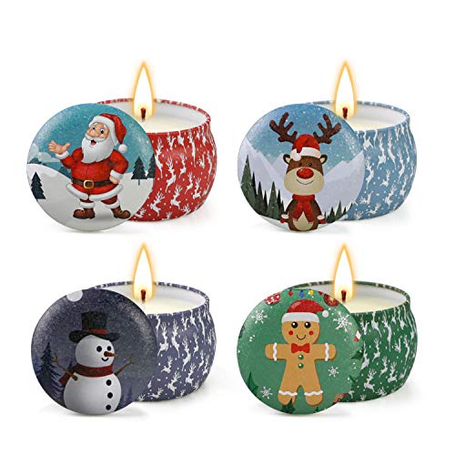 Velas perfumadas de Navidad Juego de Regalo, Velas de aromaterapia 4 latas, Fiestas en casa, Celebraciones, Regalos Ideales para Mujeres