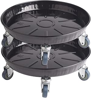 ARTLINE 10" Round Plant Stand with Lockable Wheels, 160lbs Heavy Duty for Indoor Outdoor, Large Rolling Dolly Planter Caddy on Casters to Carry Potted Flower Pot, Round Metal Tray NO Holes, 2 Pack