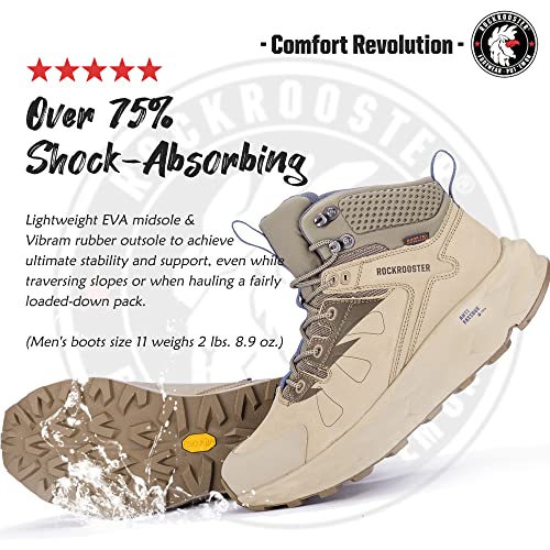 ROCKROOSTER Farmington 2 Waterproof Hiking Boots for Men, 6" Anti-Fatigue Outdoor Nubuck Leather Shoes3