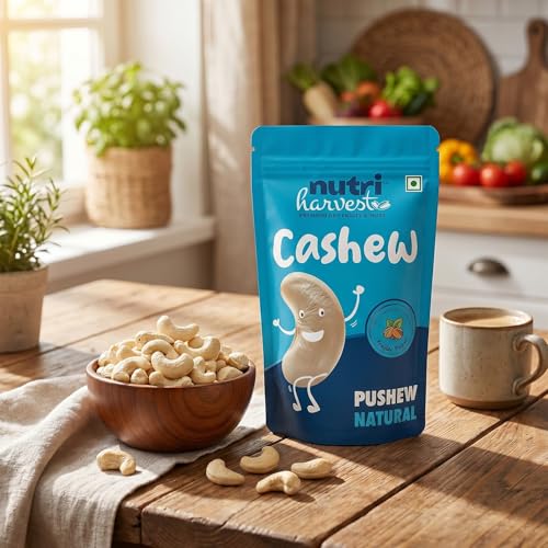 Image of NUTRI HARVEST Premium Natural Whole Cashews 500g Value Pack | Unsalted Kaju | Crunchy, Nutritious & Delicious Nuts | Rich in Protein, Magnesium & Phosphorus | Healthy Dry Fruits Snack (Pack of 1)