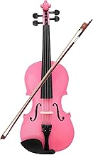 Portable Acoustic Violin 1/4 Full Size Kit, Handmade Stringed Musical Instrument with Case Bow Bridge and Rosin, Vintage Wood Violin Musical Fiddle for Beginner Adult Boys Girls Student, Pink