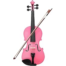 Portable Acoustic Violin 1/4 Full Size Kit, Handmade Stringed Musical Instrument with Case Bow Bridge and Rosin, Vintage Wood Violin Musical Fiddle for Beginner Adult Boys Girls Student, Pink