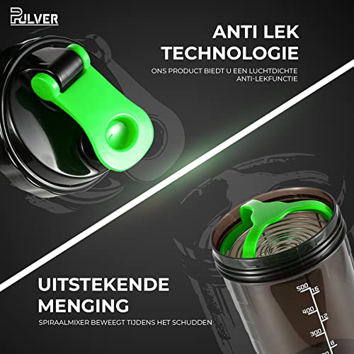 Pulver | Luxe Shake beker Groen | 2 compartimenten | 0,75L inhoudt | Sportschool shakebeker | Fitness drinkfles | Extra… - Image 3