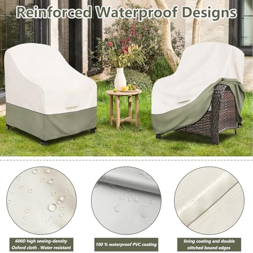 Image of Bitubi Waterproof Patio Chair Covers, Lounge Deep Seat Cover Fits Up to 32W x 34D x 34H inch, Heavy Duty Outdoor Lawn Patio Furniture Cover (2 Pack, Beige)