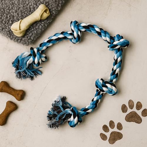 Image of 5 Knot Dog Rope Toys for Large /Medium Aggressive Chewers Tough Rope Chew Toy with Easy Hold Handle, Indestructible Natural Cotton Tug Rope (Rope Dog Toy 5 Knot)