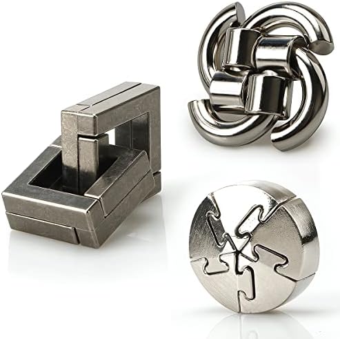 MHY Brain Teasers Puzzles - 3PCS Metal Cast Puzzle Game Toys - 3D Highly Difficult Adult Puzzles - IQ Educational Box for Teens