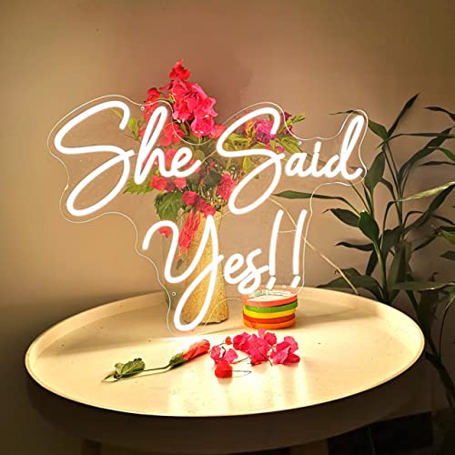 Image of Large She Said Yes Neon Sign 23x16.3 inch Warm White for Wedding Proposal Party, Wall Decor, Flex Led Neon Light Signs for engagement party, Wedding Decoration, Romantic Neon Sign gift