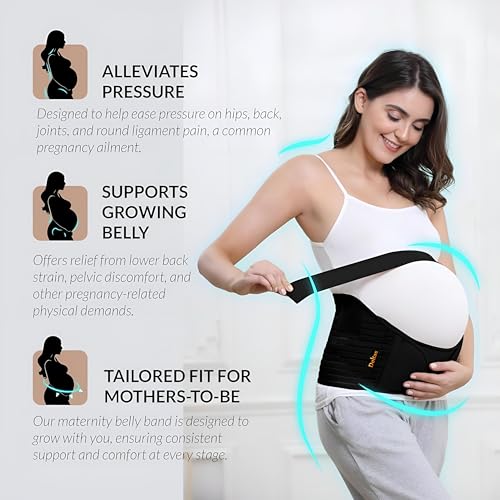 Image of DOLTAS Maternity Belt - Adjustable Pregnancy Support Belt for Belly, Back & Pelvic Relief - Comfortable Pre Natal Belly Band - Breathable Pregnancy Belt for Prenatal & Postpartum Belly Support - Pack Of 1 (Black)